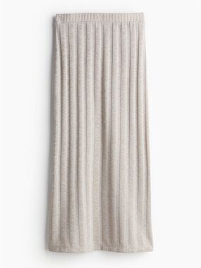 H&M oatmeal cream ribbed pull on stretch midi sweater skirt size XS